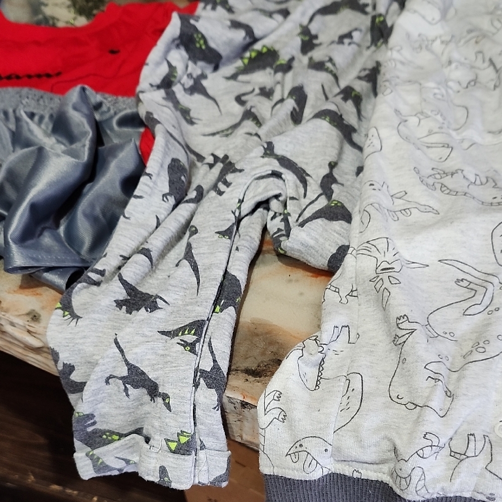 Grey Dinosaur-Print Kids Pants Short Set Onsie 18 Mo